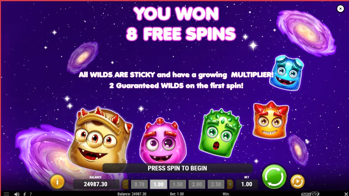 Interface colorida e futurista do slot Reactoonz Blitzways com alienígenas