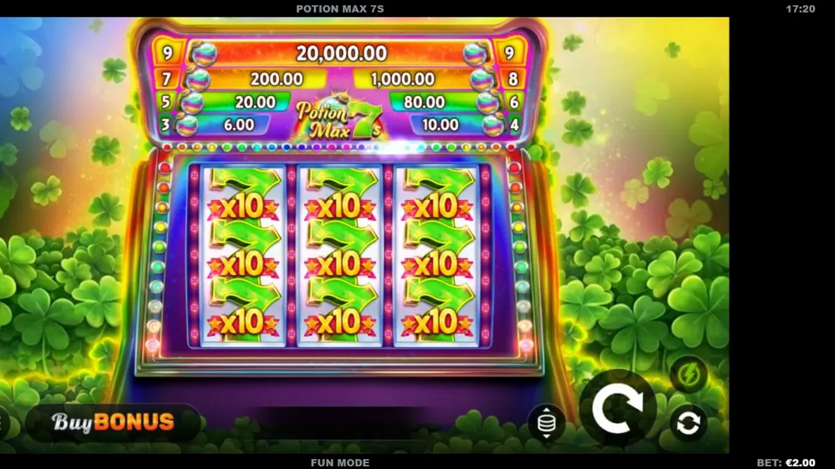 Interface do slot Potion Max 7s com temática irlandesa